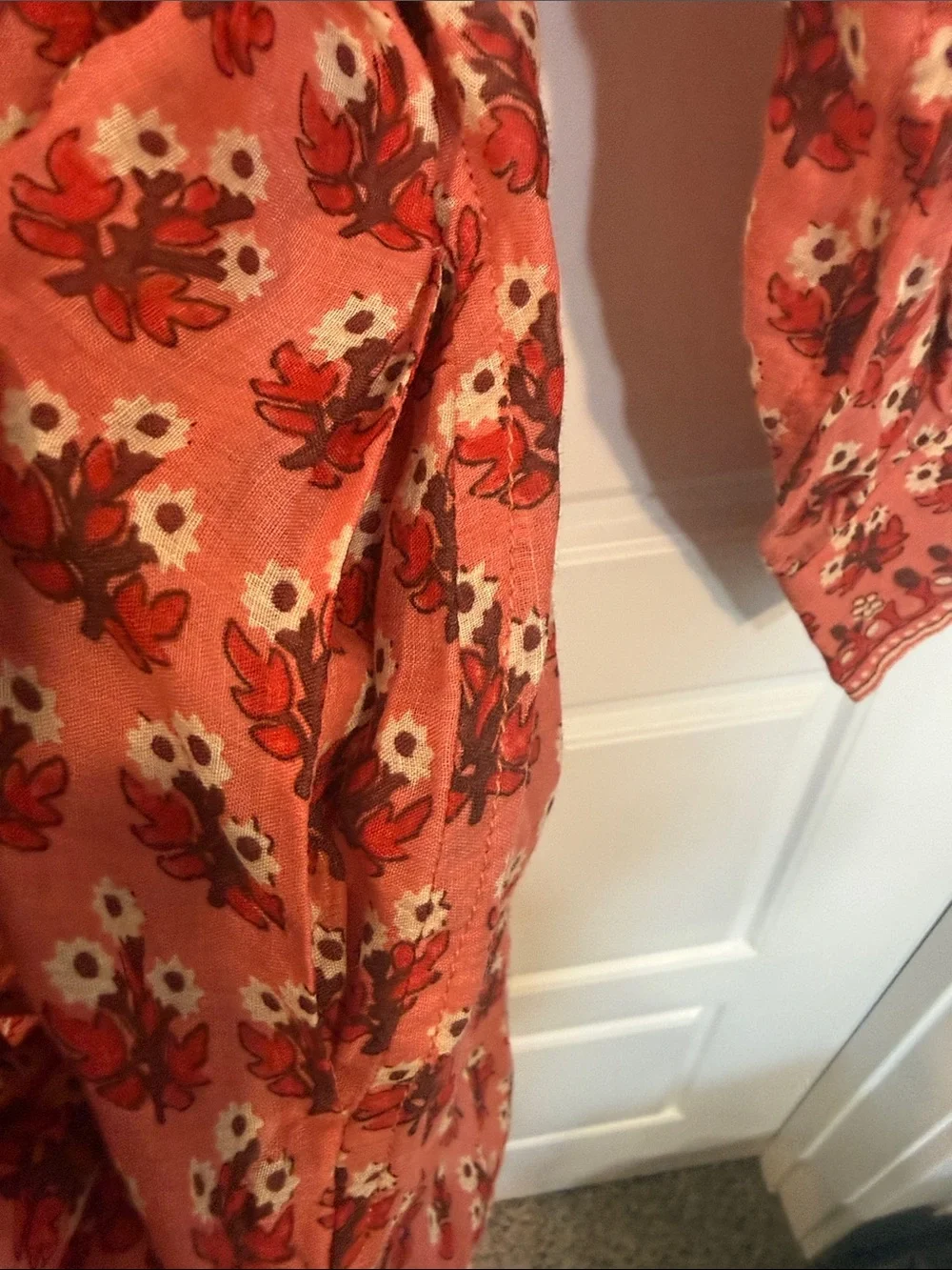 J. Crew Red/Pink Floral Cabana Mini Dress, Long Sleeve, 100% Ramie large